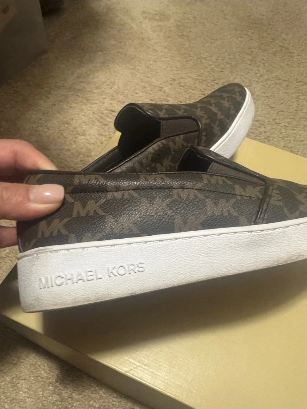 Michael Kors Brown MK Monogram Slip-On Sneakers with White Outsole